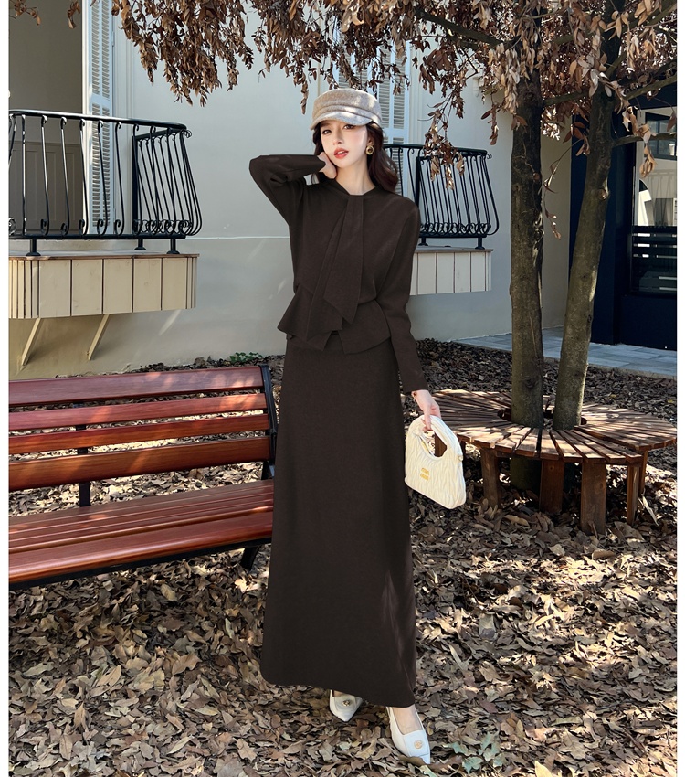 Knitted slim fashion temperament skirt 2pcs set for women