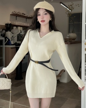 Fashion lapel T-back Korean style pinched waist dress for women