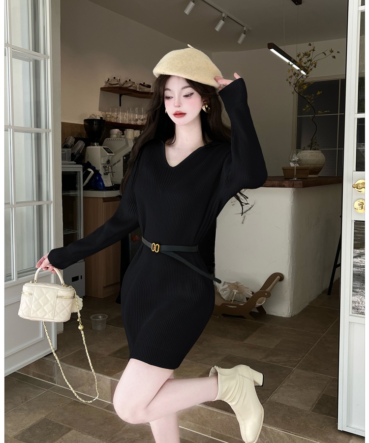 Fashion lapel T-back Korean style pinched waist dress for women