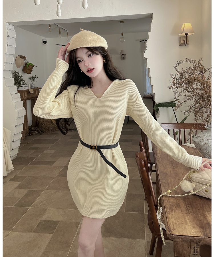 Fashion lapel T-back Korean style pinched waist dress for women