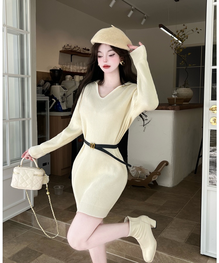 Fashion lapel T-back Korean style pinched waist dress for women