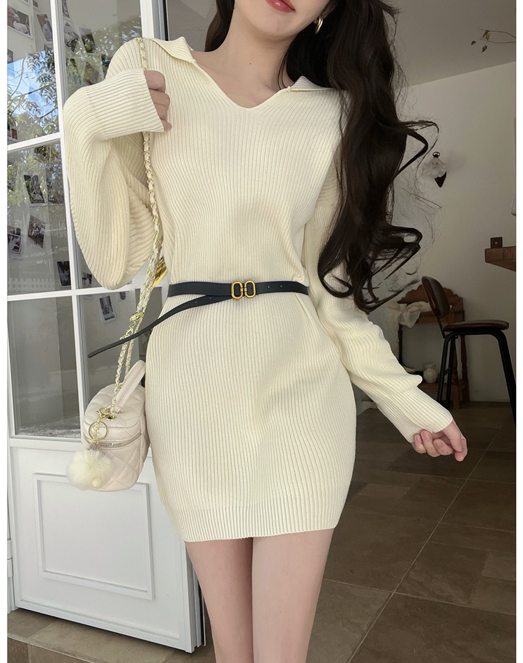 Fashion lapel T-back Korean style pinched waist dress for women