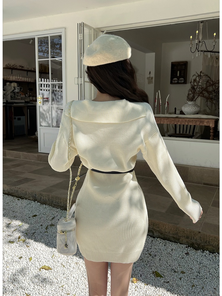 Fashion lapel T-back Korean style pinched waist dress for women