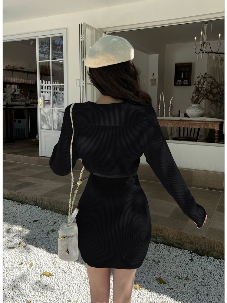 Fashion lapel T-back Korean style pinched waist dress for women