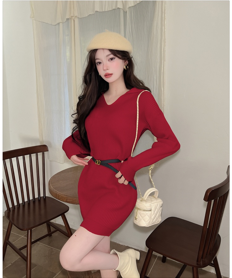 Fashion lapel T-back Korean style pinched waist dress for women
