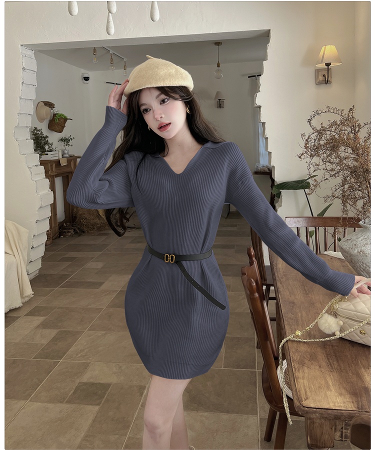Fashion lapel T-back Korean style pinched waist dress for women