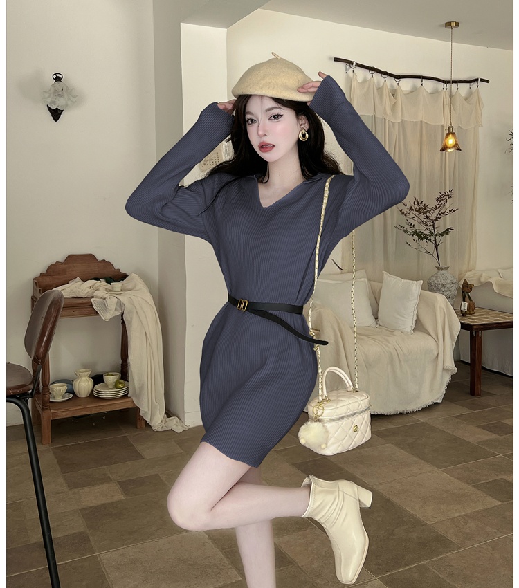Fashion lapel T-back Korean style pinched waist dress for women