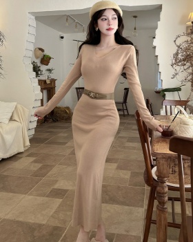 Temperament slim dress V-neck long dress for women