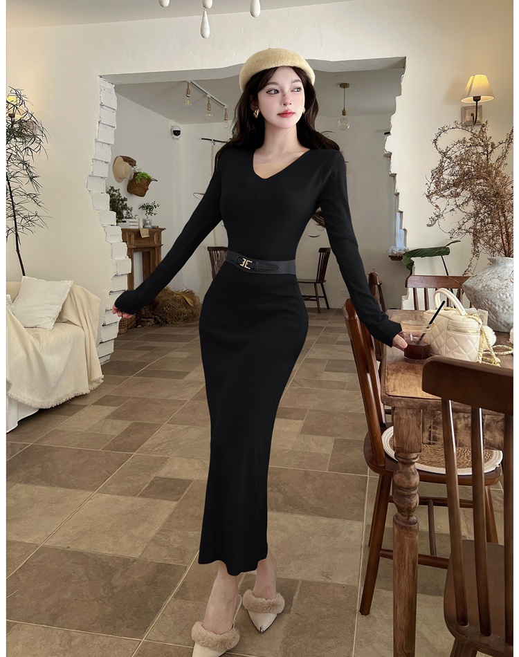 Temperament slim dress V-neck long dress for women