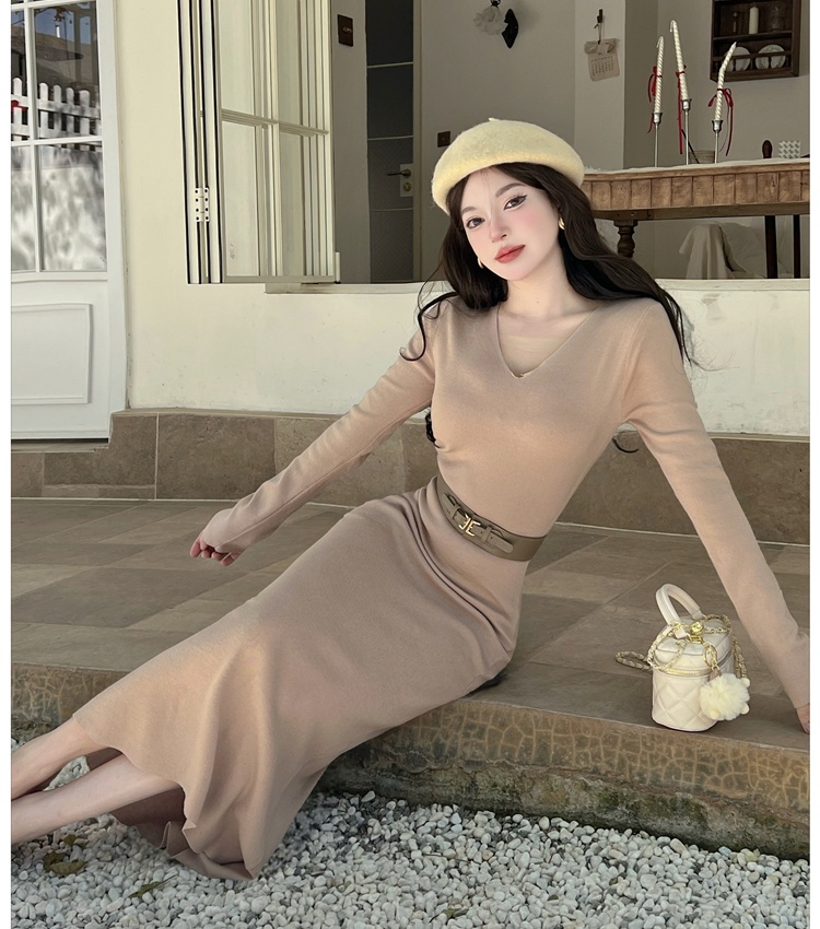 Temperament slim dress V-neck long dress for women