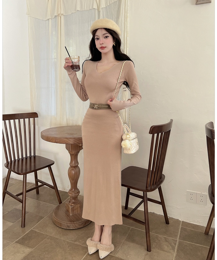 Temperament slim dress V-neck long dress for women