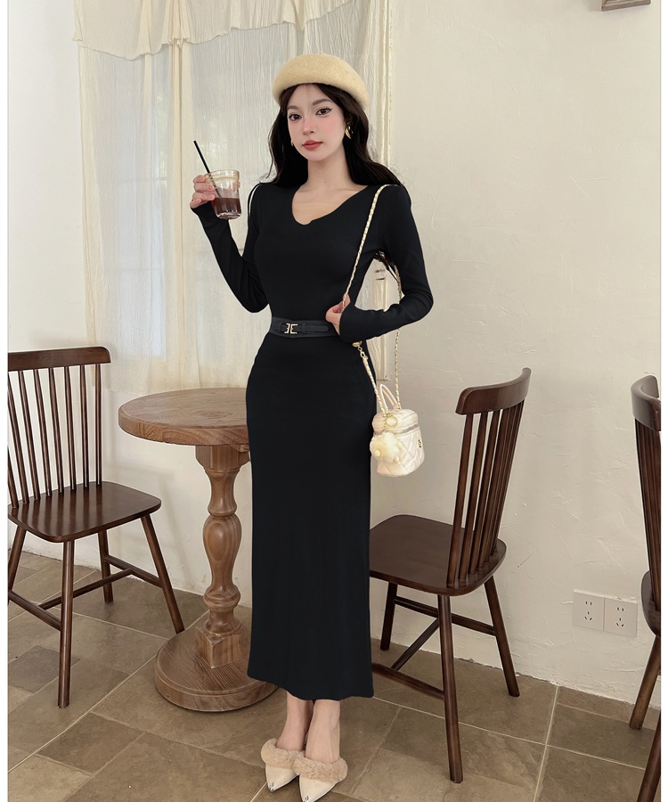 Temperament slim dress V-neck long dress for women