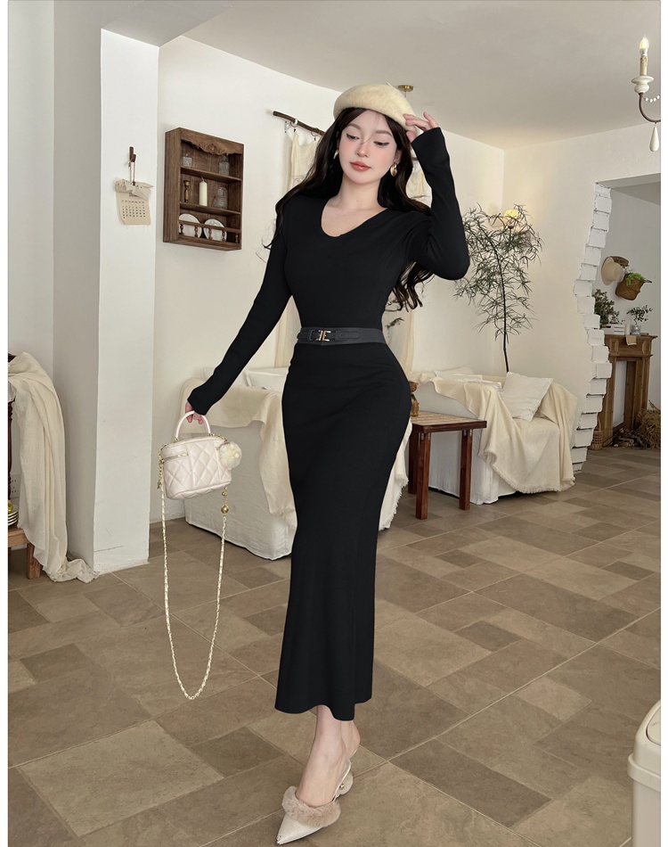 Temperament slim dress V-neck long dress for women