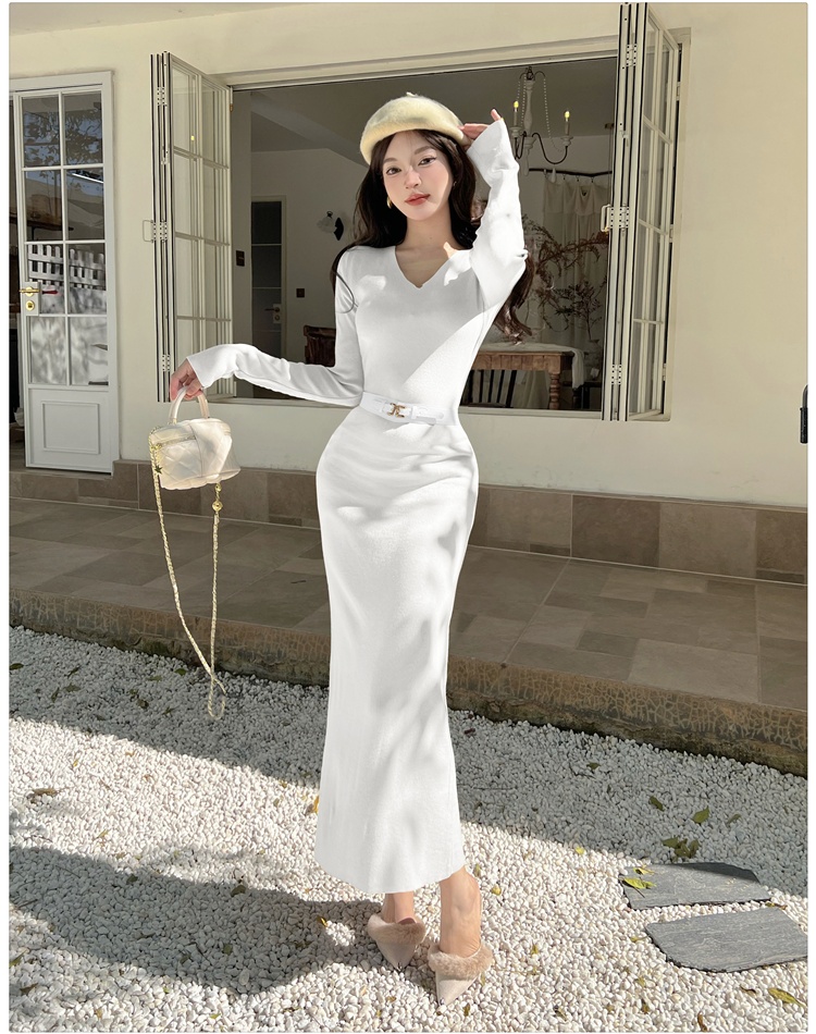 Temperament slim dress V-neck long dress for women