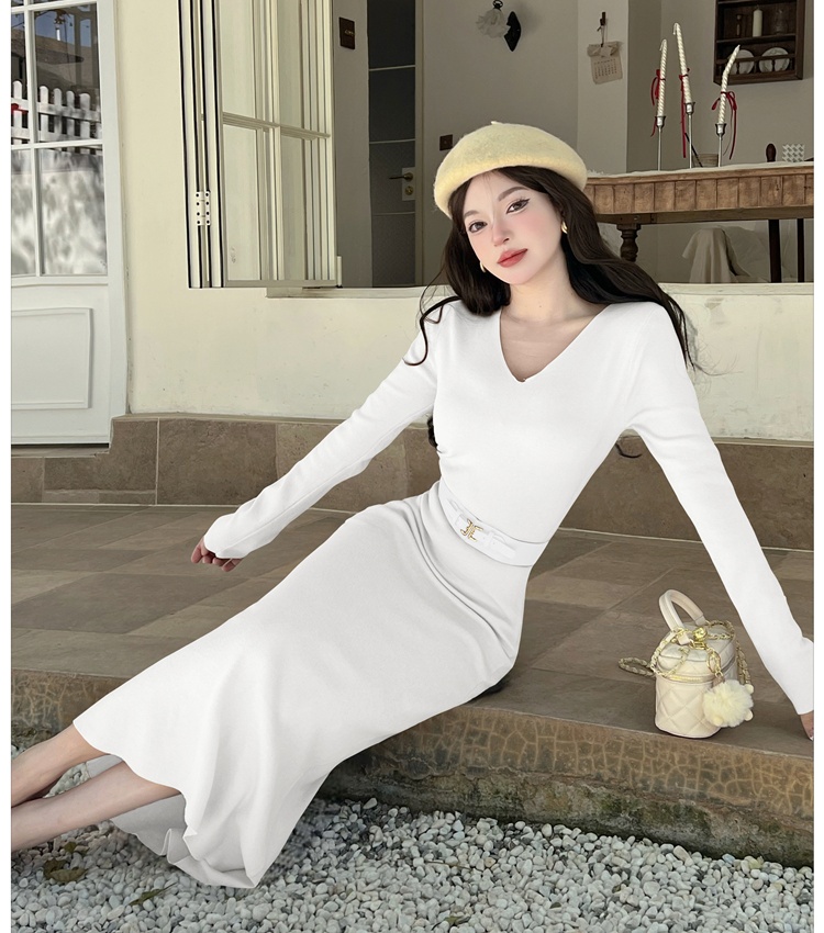 Temperament slim dress V-neck long dress for women