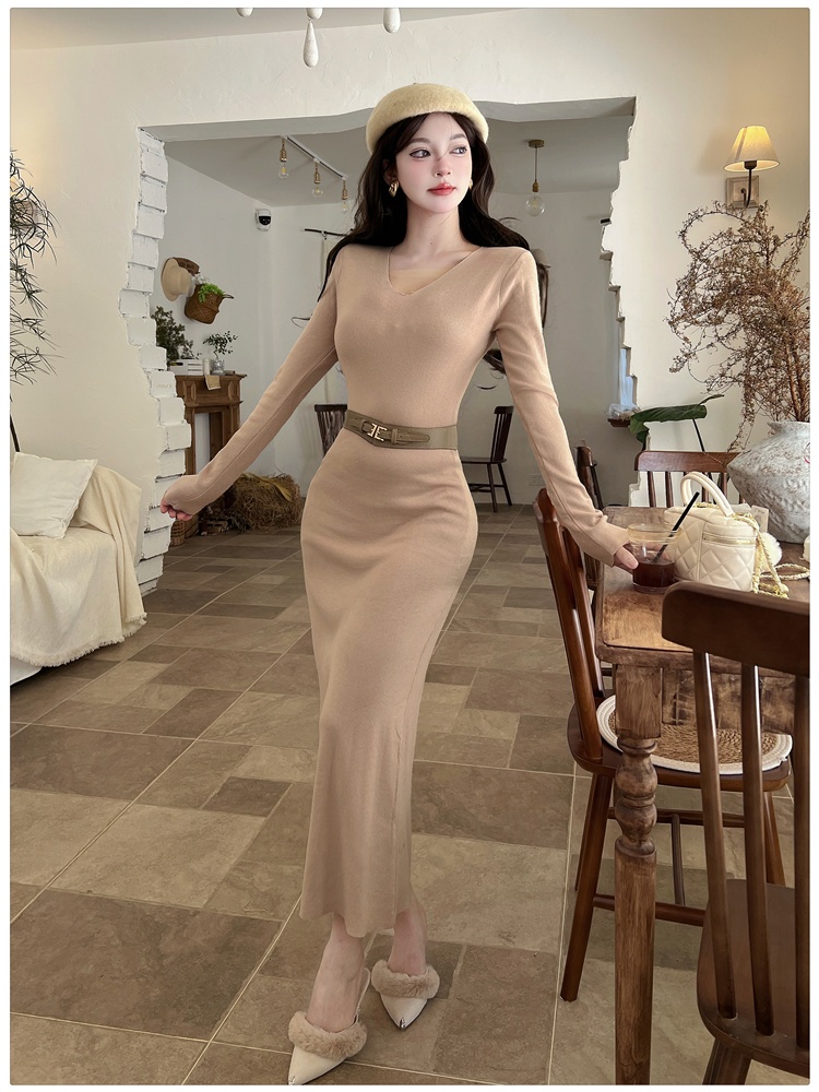 Temperament slim dress V-neck long dress for women