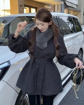 Long scarf woolen coat temperament overcoat for women