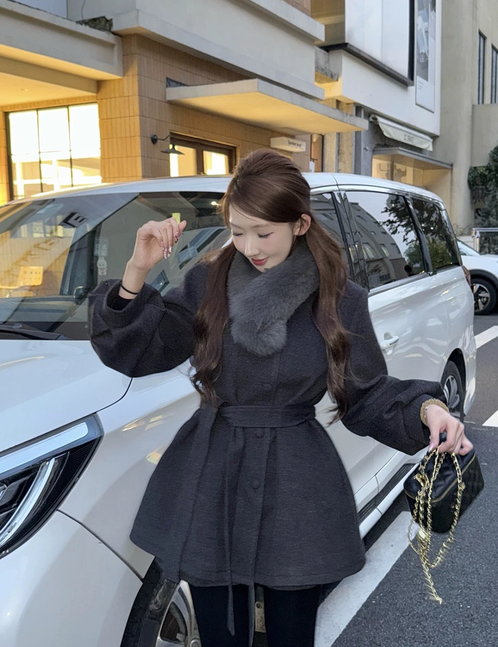 Long scarf woolen coat temperament overcoat for women