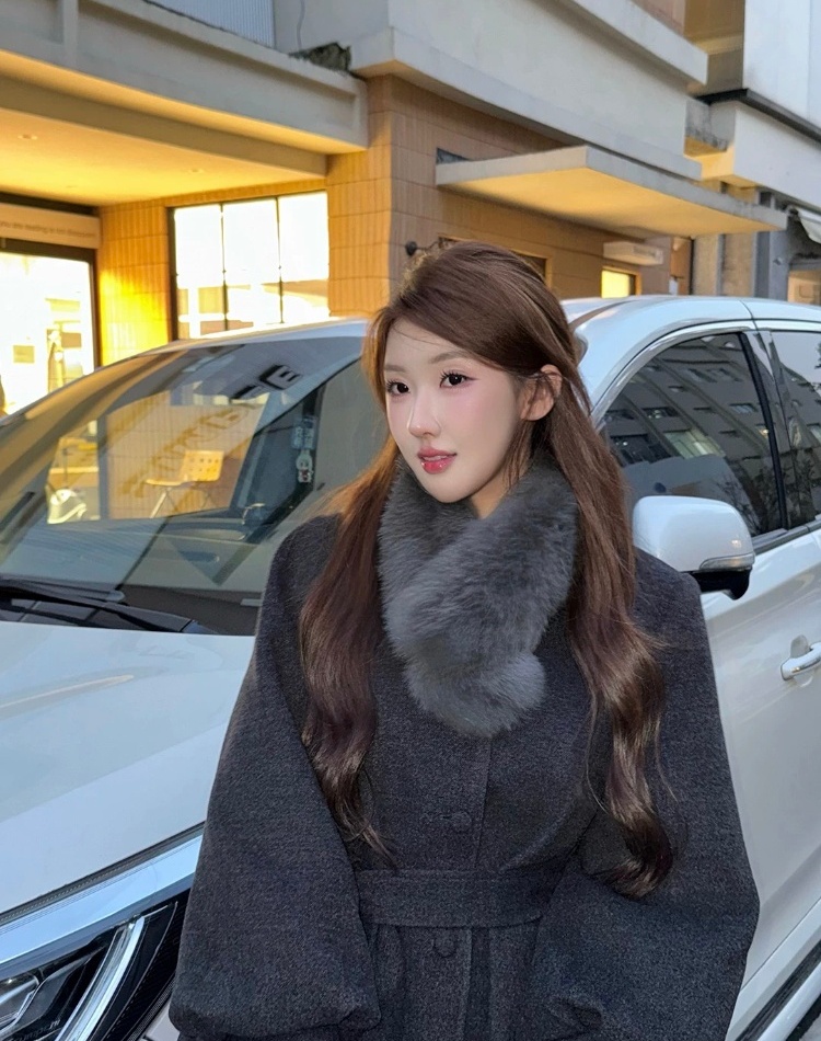 Long scarf woolen coat temperament overcoat for women