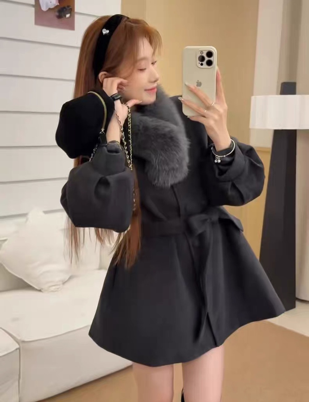 Long scarf woolen coat temperament overcoat for women