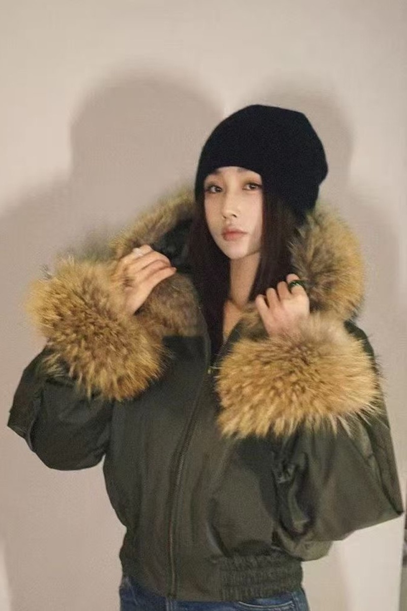 Raccoon fur duck down coat winter slim down coat for women