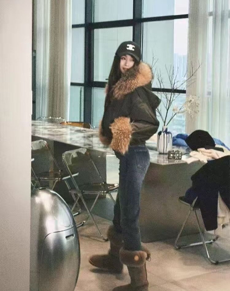 Raccoon fur duck down coat winter slim down coat for women