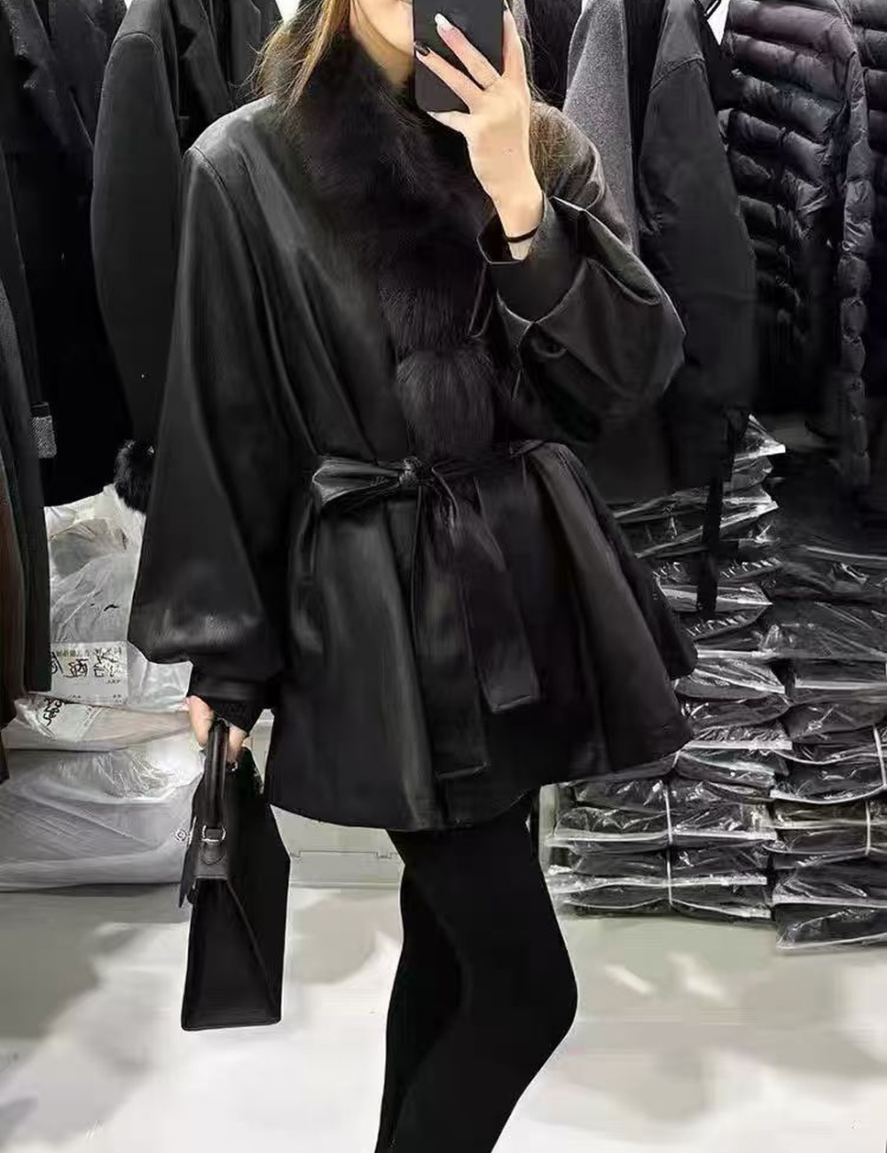 Down winter down coat black fur collar coat for women