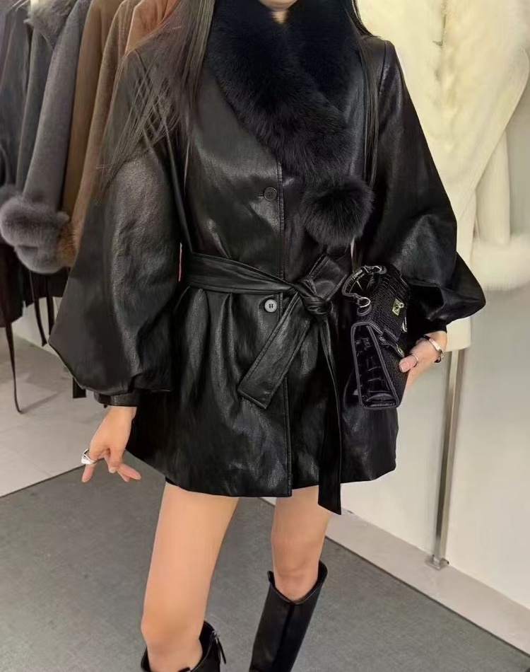 Down winter down coat black fur collar coat for women