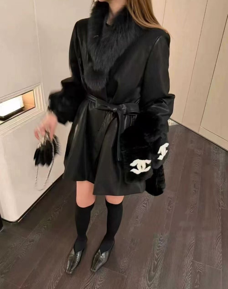 Down winter down coat black fur collar coat for women