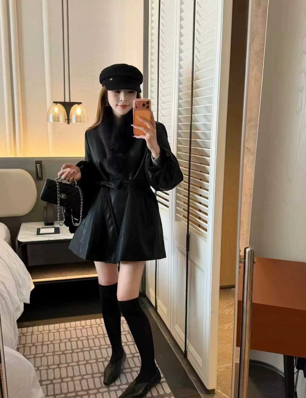 Down winter down coat black fur collar coat for women