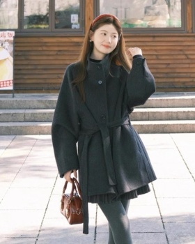 Woolen loose frenum woolen coat long slim gray overcoat