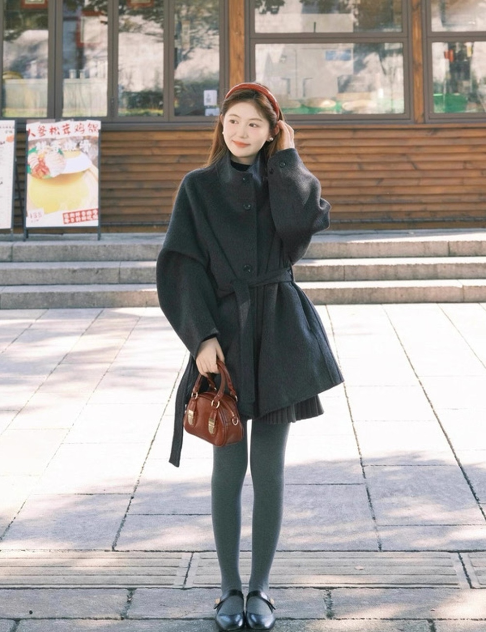 Woolen loose frenum woolen coat long slim gray overcoat