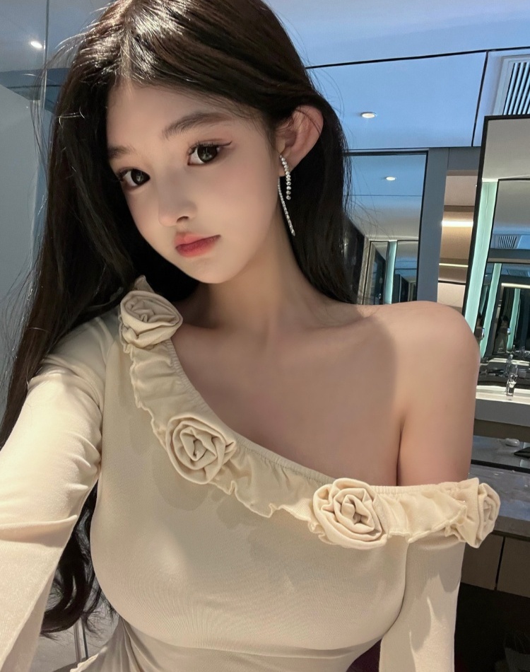 Strapless slim T-shirt spicegirl flowers tops