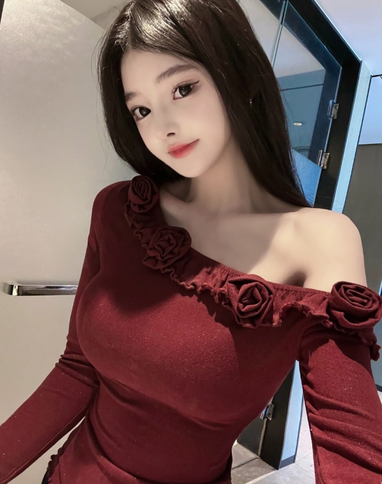 Strapless slim T-shirt spicegirl flowers tops