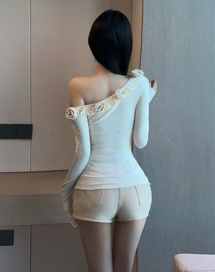 Strapless slim T-shirt spicegirl flowers tops