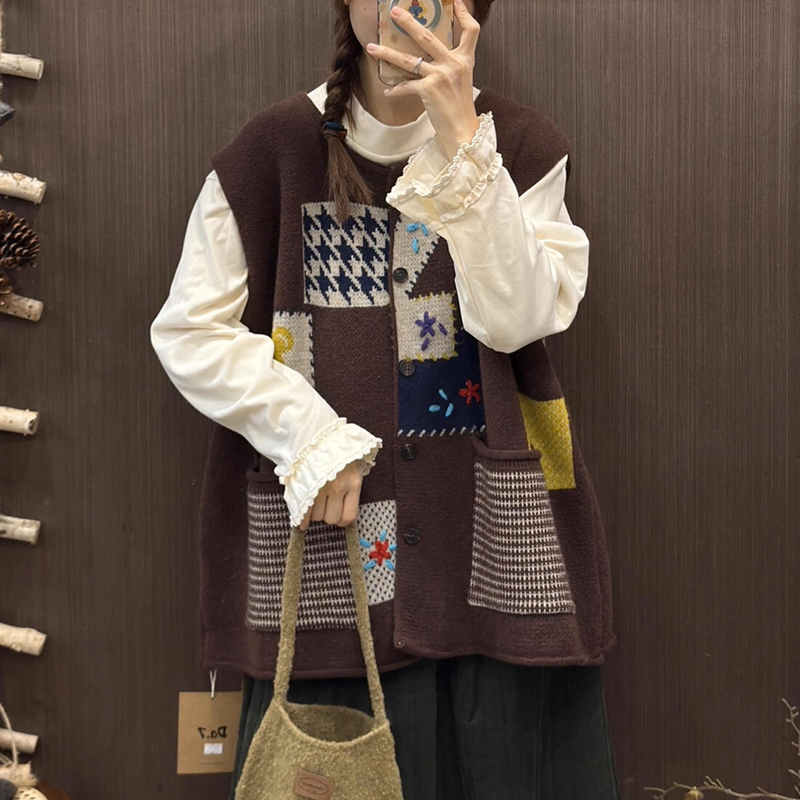 Cubs retro plaid cardigan show young niche patch sweater