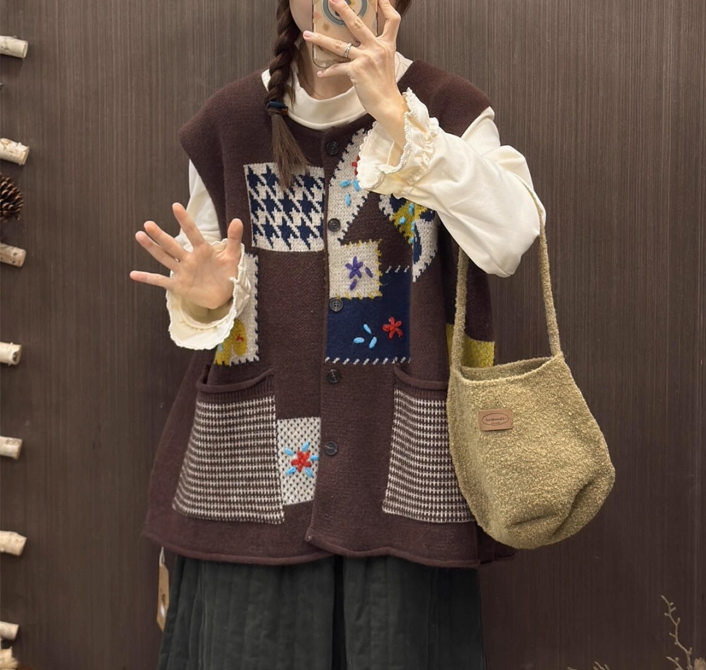 Cubs retro plaid cardigan show young niche patch sweater