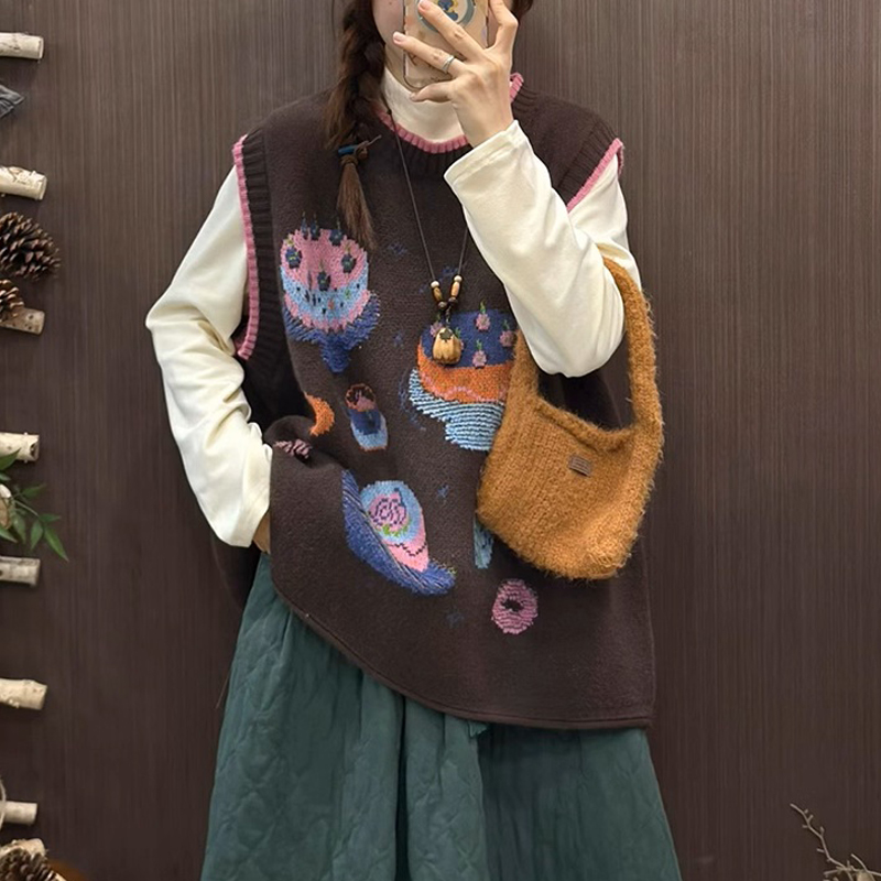 Loose outside the ride waistcoat embroidery mixed colors vest