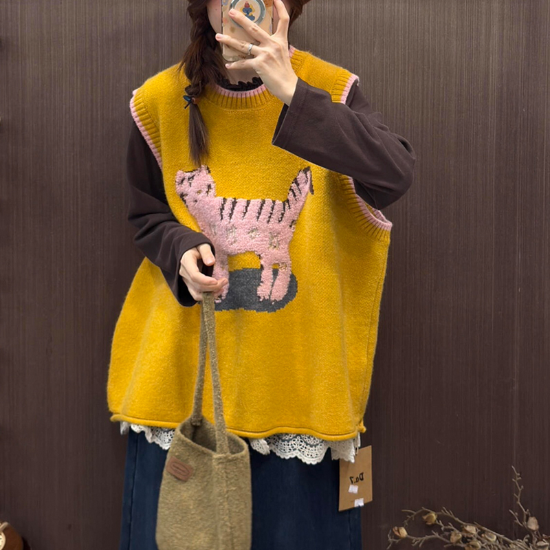 Large yard winter waistcoat knitted vest for women