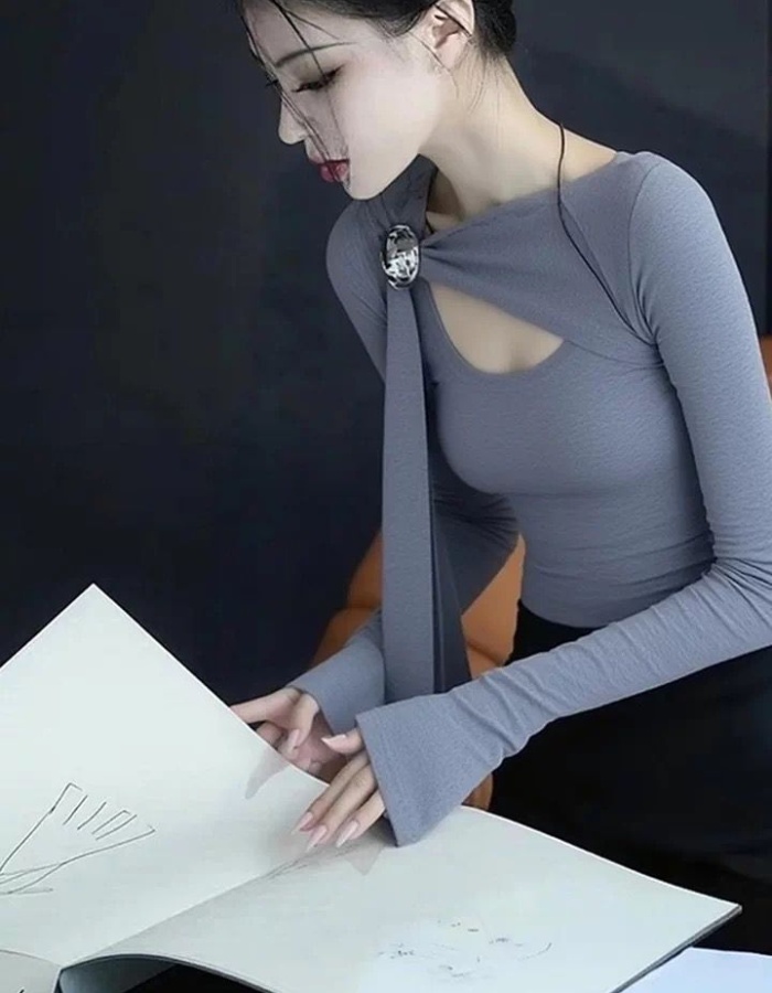 Bottoming spring tops France style streamer T-shirt