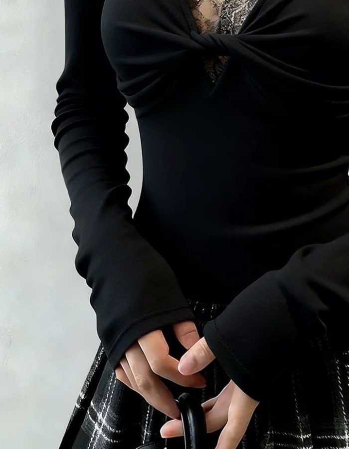 Autumn and winter tops splice bottoming shirt for women