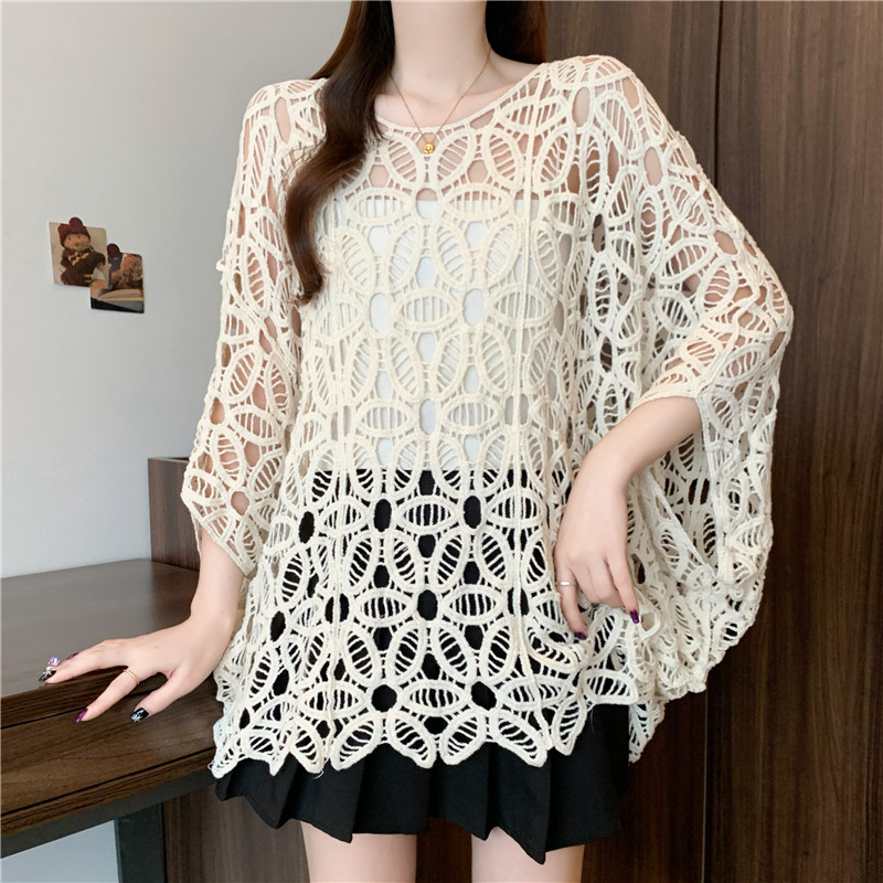 Hollow crochet sunscreen tops France style large yard smock