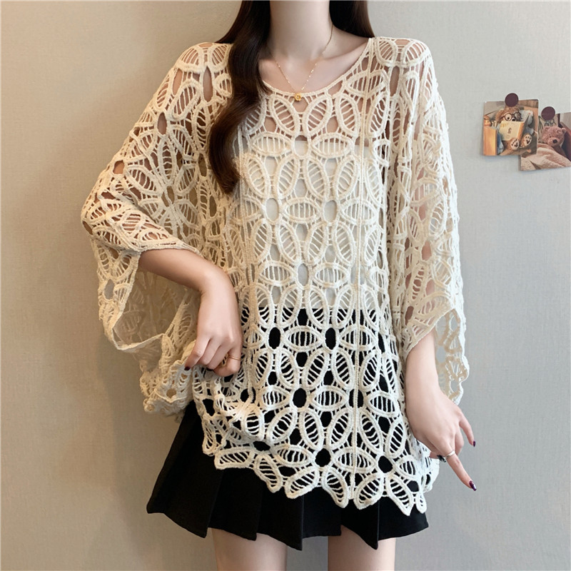 Hollow crochet sunscreen tops France style large yard smock