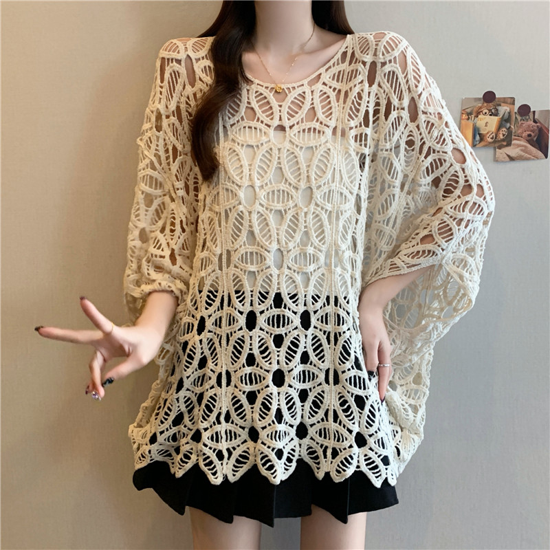 Hollow crochet sunscreen tops France style large yard smock