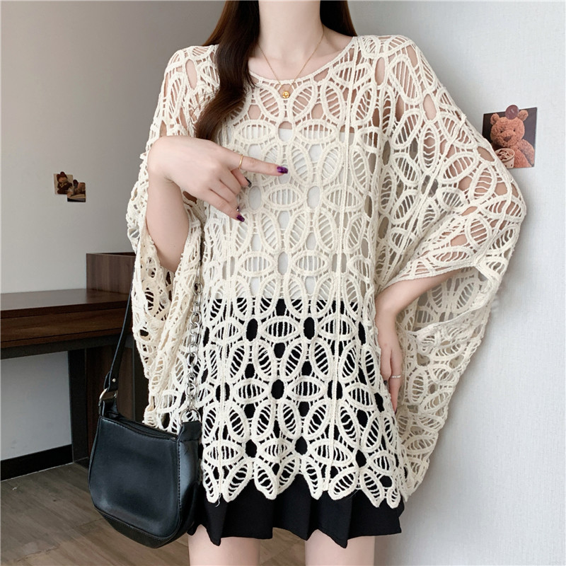 Hollow crochet sunscreen tops France style large yard smock