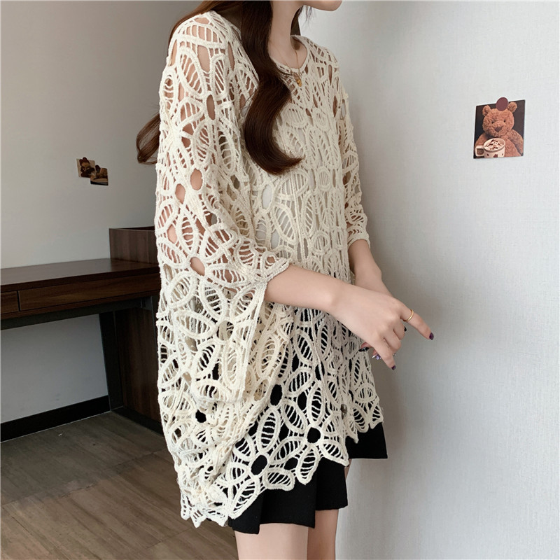 Hollow crochet sunscreen tops France style large yard smock