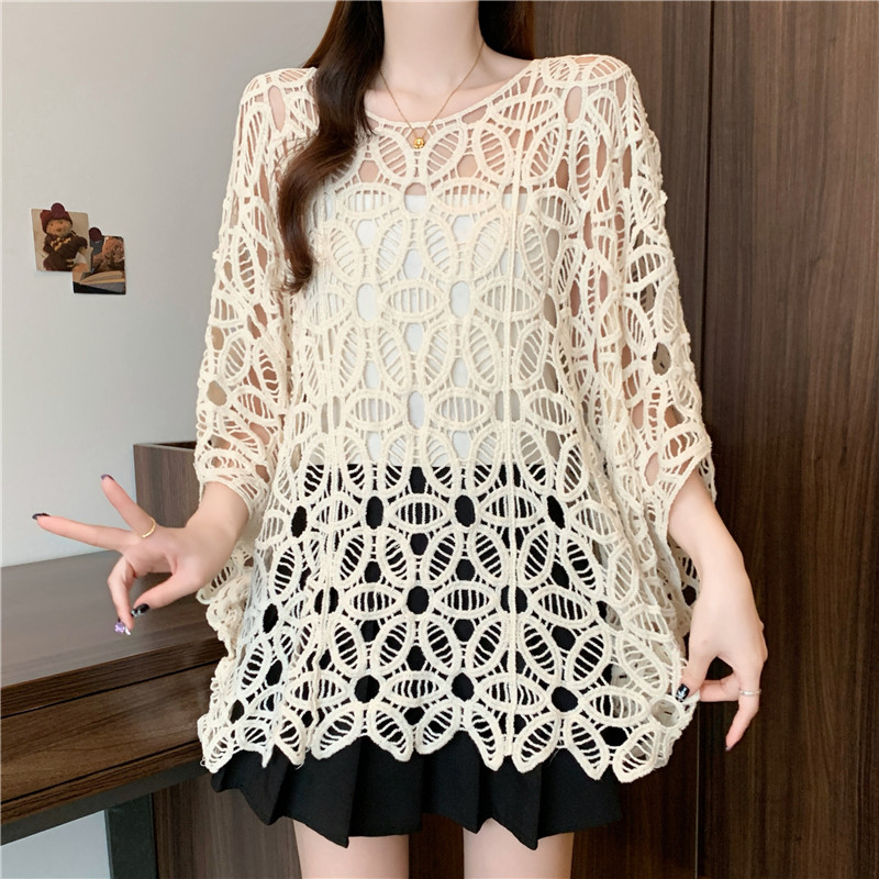 Hollow crochet sunscreen tops France style large yard smock