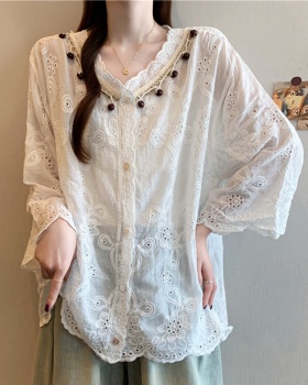 Lace Korean style cardigan embroidery shirts for women