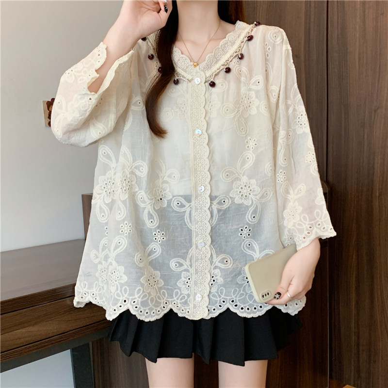 Lace Korean style cardigan embroidery shirts for women