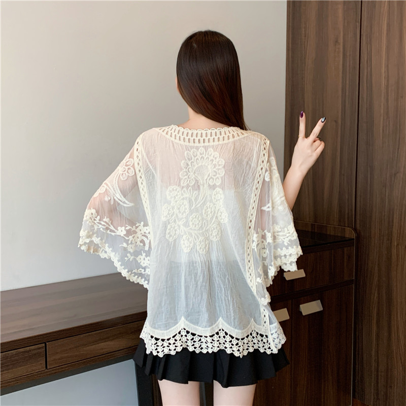 Bohemian style boats sleeve V-neck large yard hollow tops